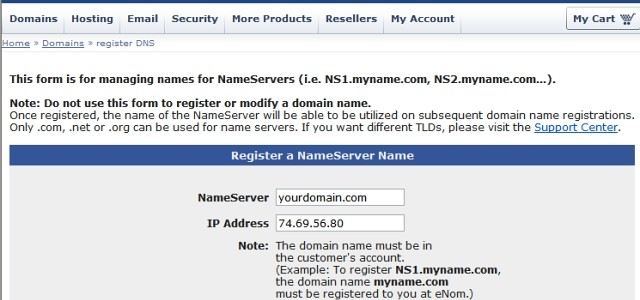 Registering personal nameservers at eNom